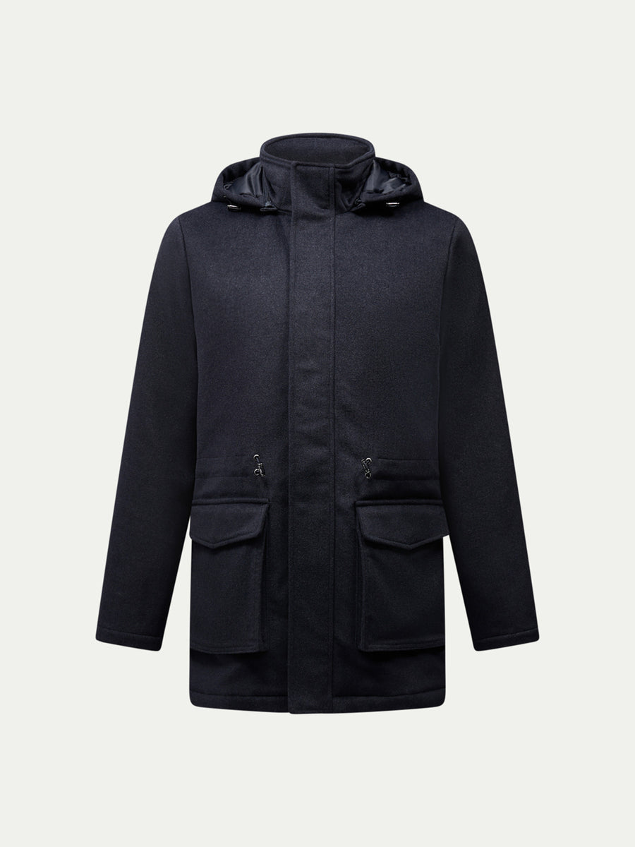 Wool Blend Padded Parka in Dark Sapphire Navy
