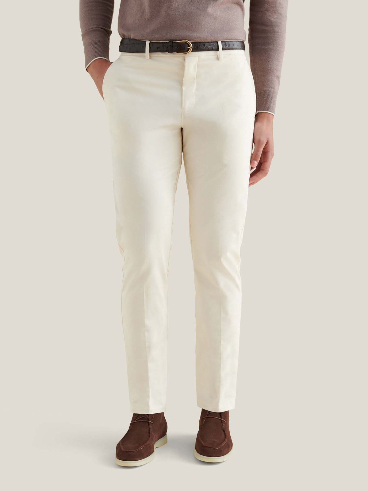 Stretch Cotton Trouser in Egret