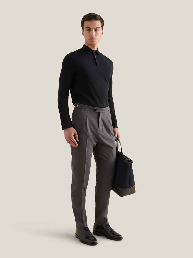 Twill Blend Smart High Waisted Trouser in Charcoal Grey