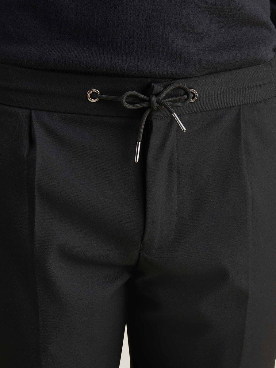 Drawstring Flannel Tech Trouser in Black