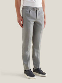 Flannel Tech Drawstring Trousers in Light Grey Marl