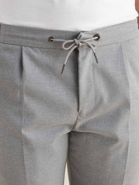 Flannel Tech Drawstring Trousers in Light Grey Marl