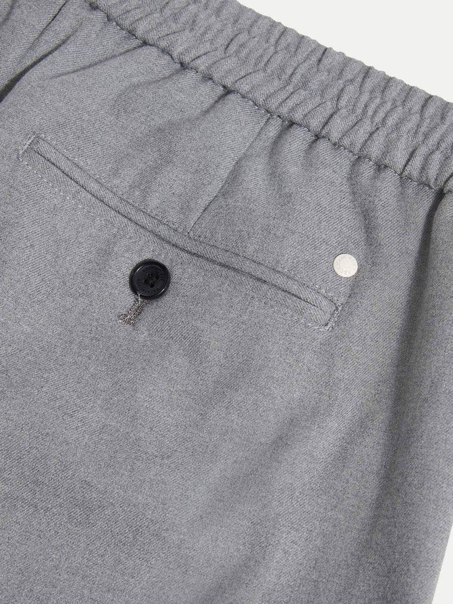 Peckham Rye Mens Drawstring Flannel Tech Trouser in Light Grey Marl