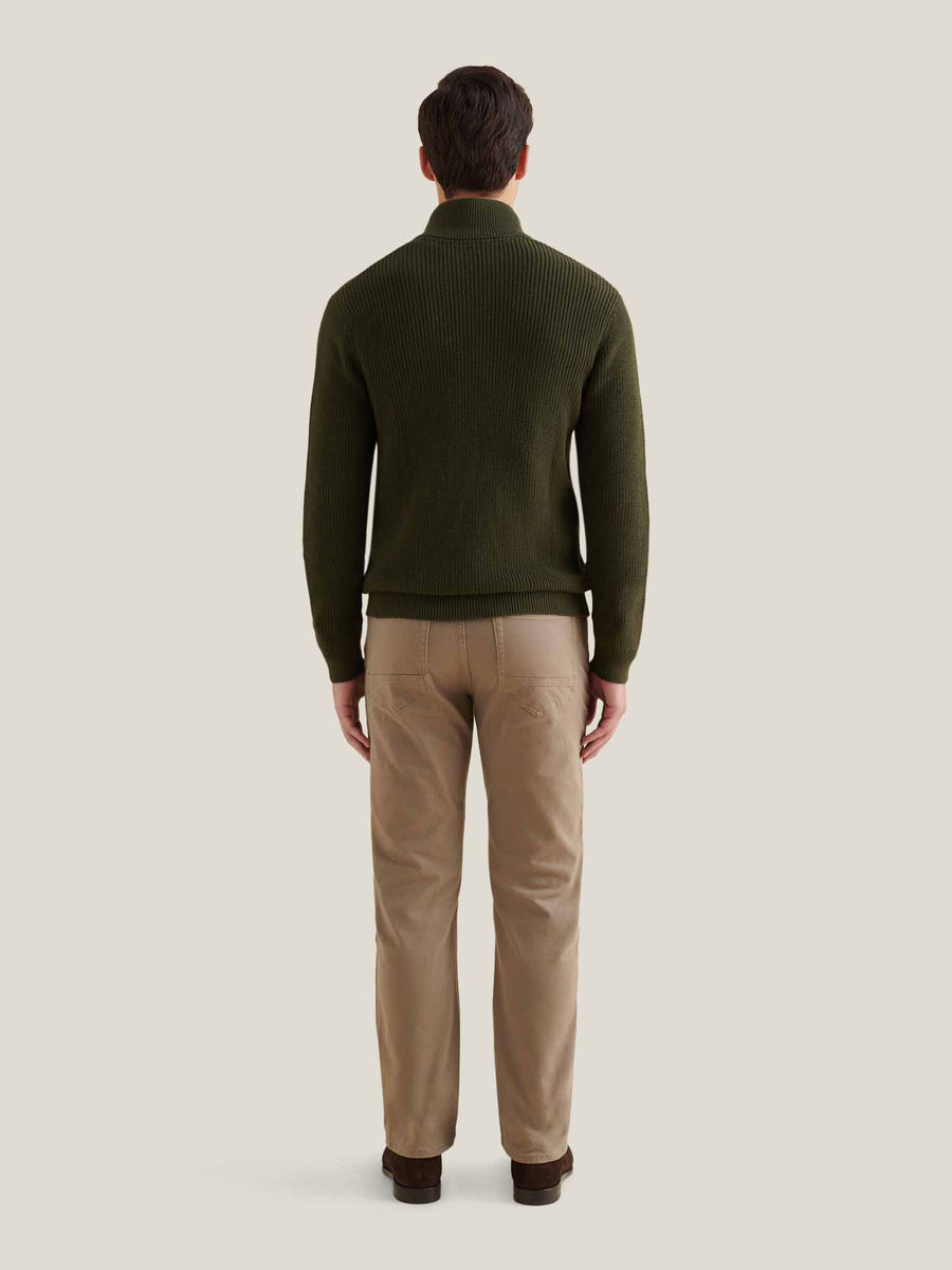 Cotton Knit Funnel-Neck Zip Cardigan in Rosin