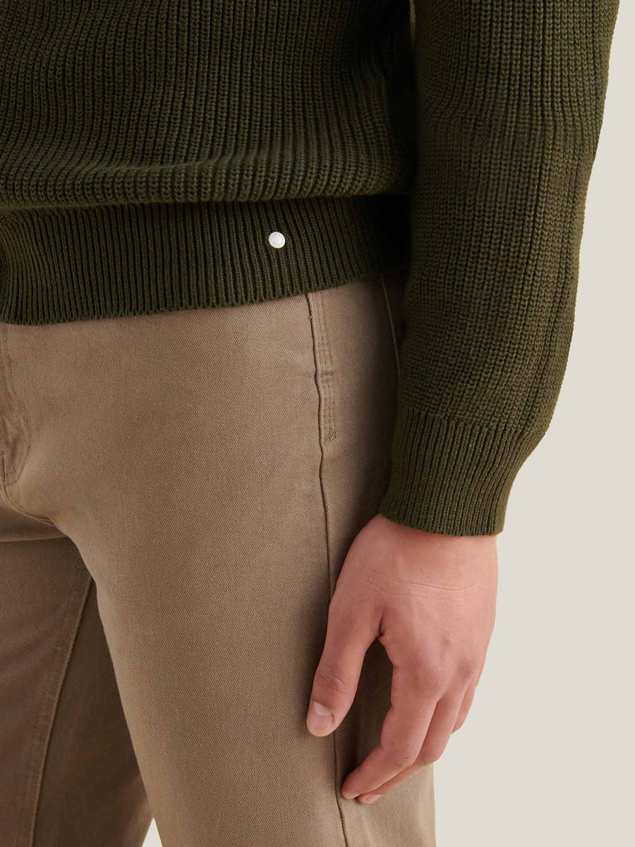 Cotton Knit Funnel-Neck Zip Cardigan in Rosin