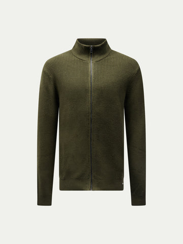Cotton Knit Funnel-Neck Zip Cardigan in Rosin
