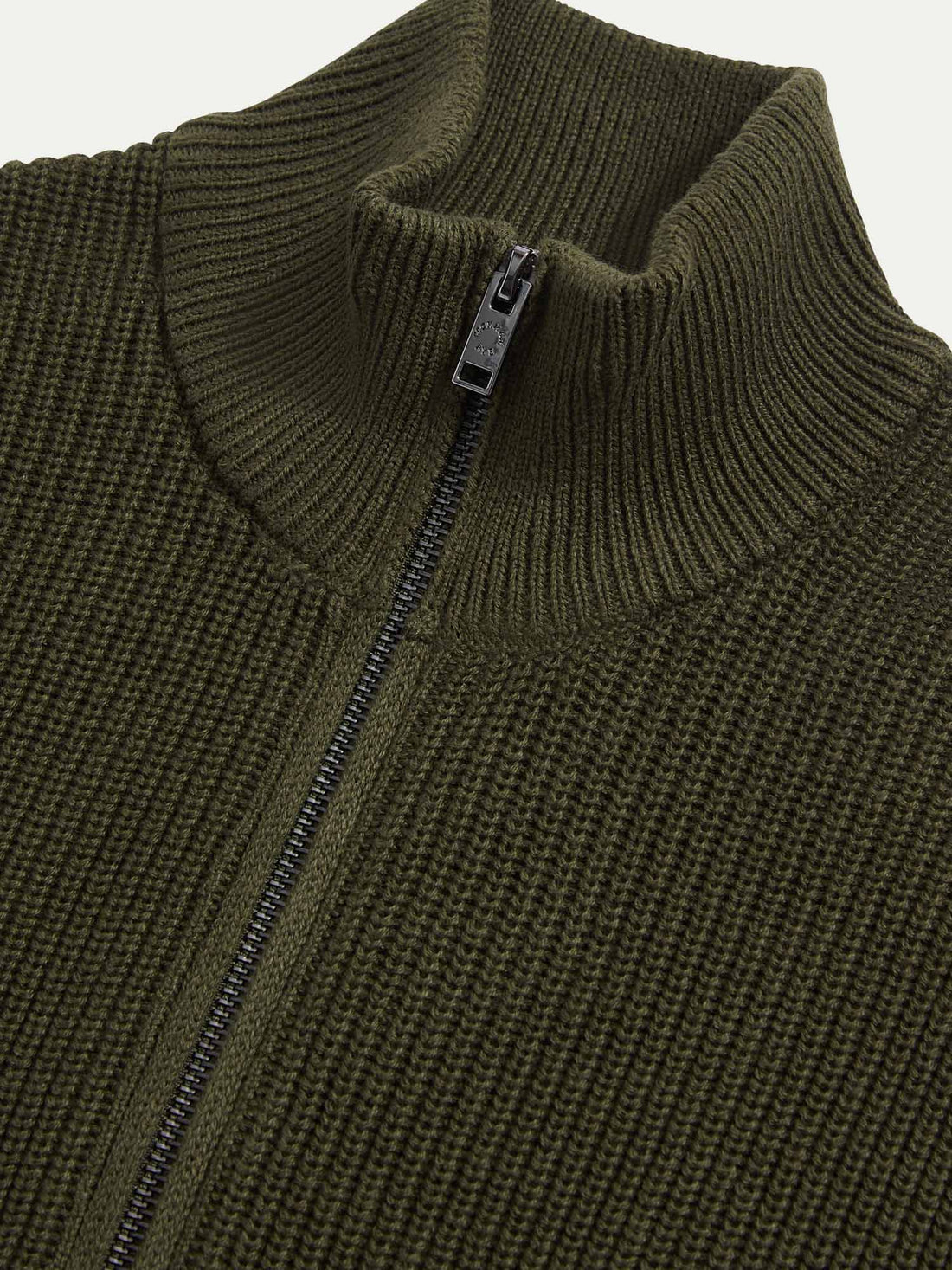 Cotton Knit Funnel-Neck Zip Cardigan in Rosin