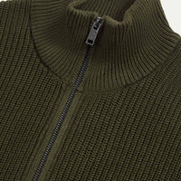 Cotton Knit Funnel-Neck Zip Cardigan in Rosin