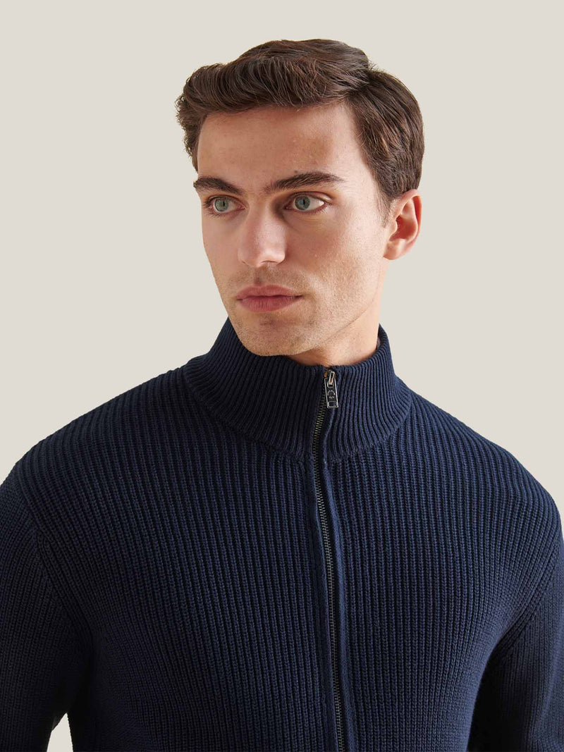 Berkeley Full Zip Knitted Cardigan in Dark Sapphire Navy