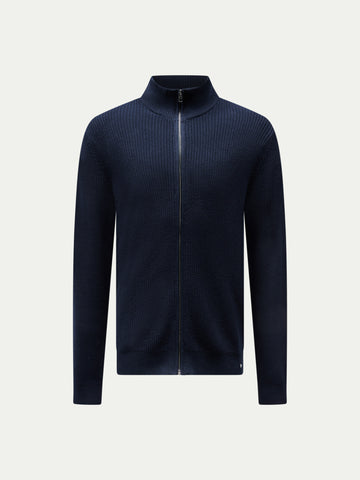 Peckham Rye Mens Funnel Zip Knit Cardigan in Dark Sapphire Navy