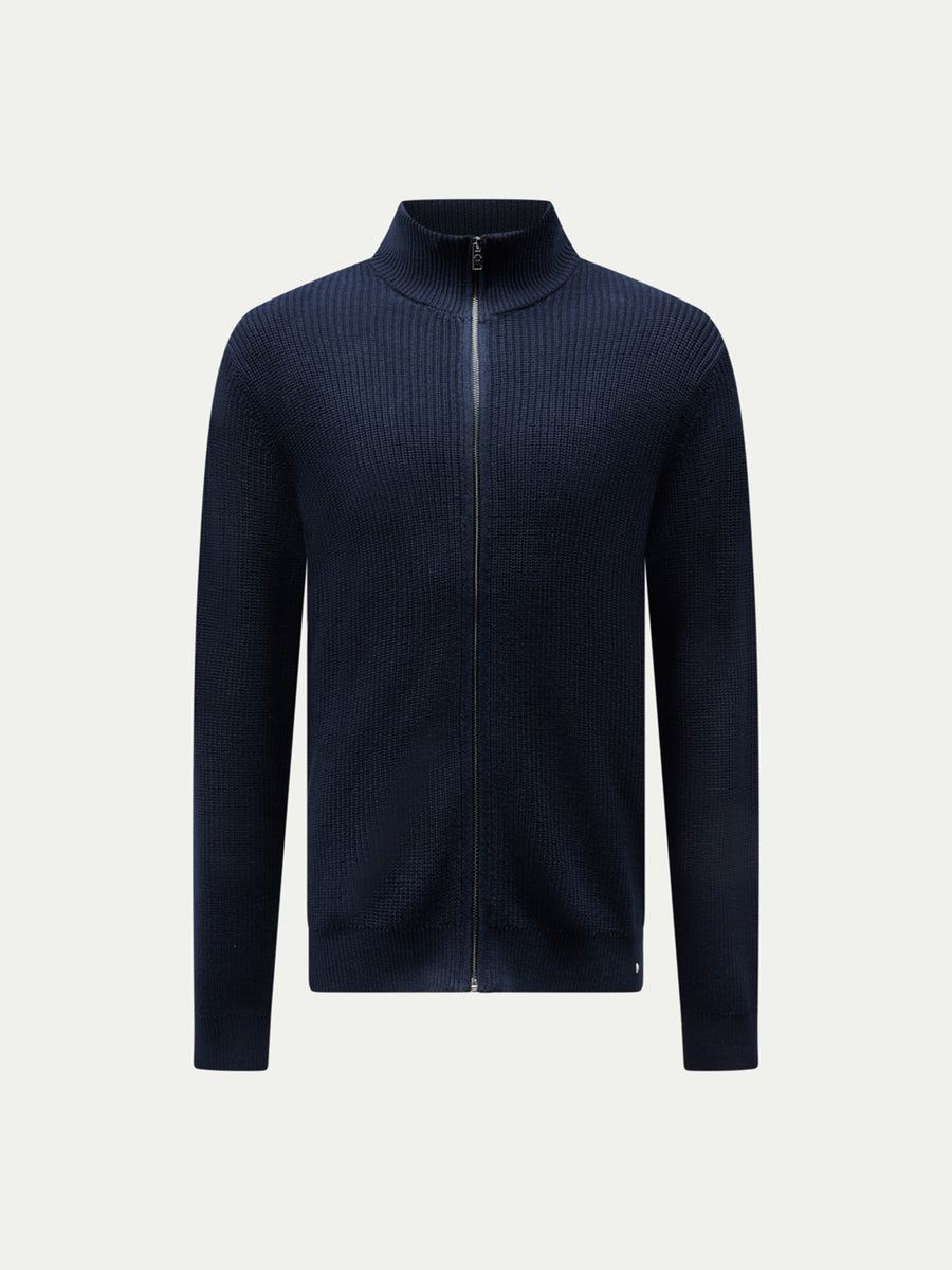 Peckham Rye Mens Funnel Zip Knit Cardigan in Dark Sapphire Navy