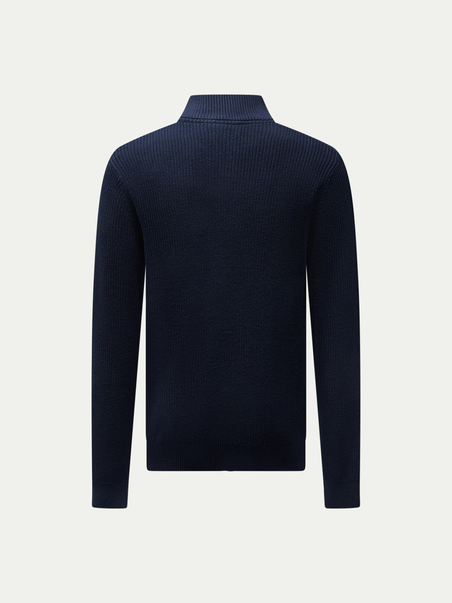 Peckham Rye Mens Funnel Zip Knit Cardigan in Dark Sapphire Navy