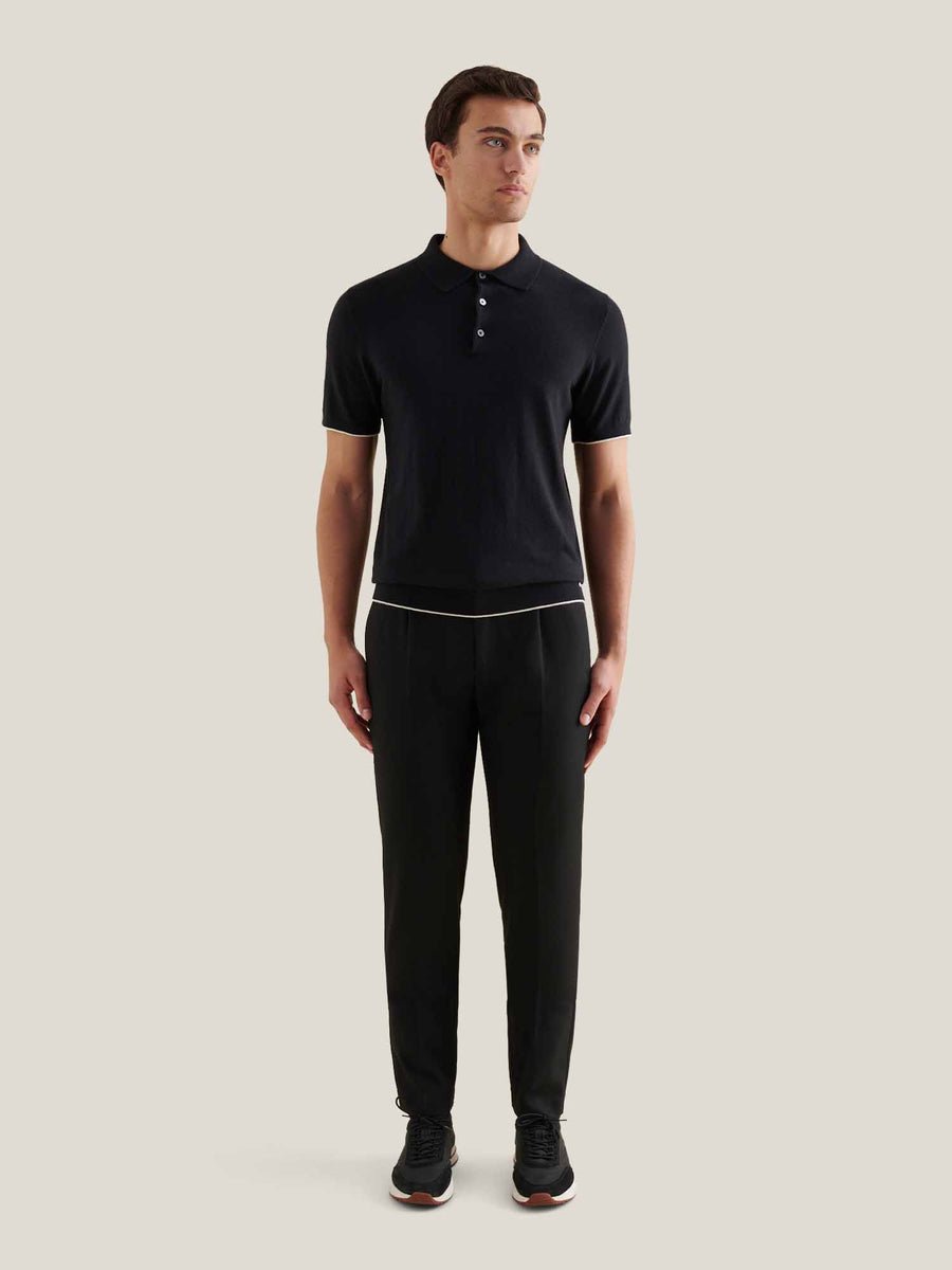 Jersey Knit Polo Shirt in Black