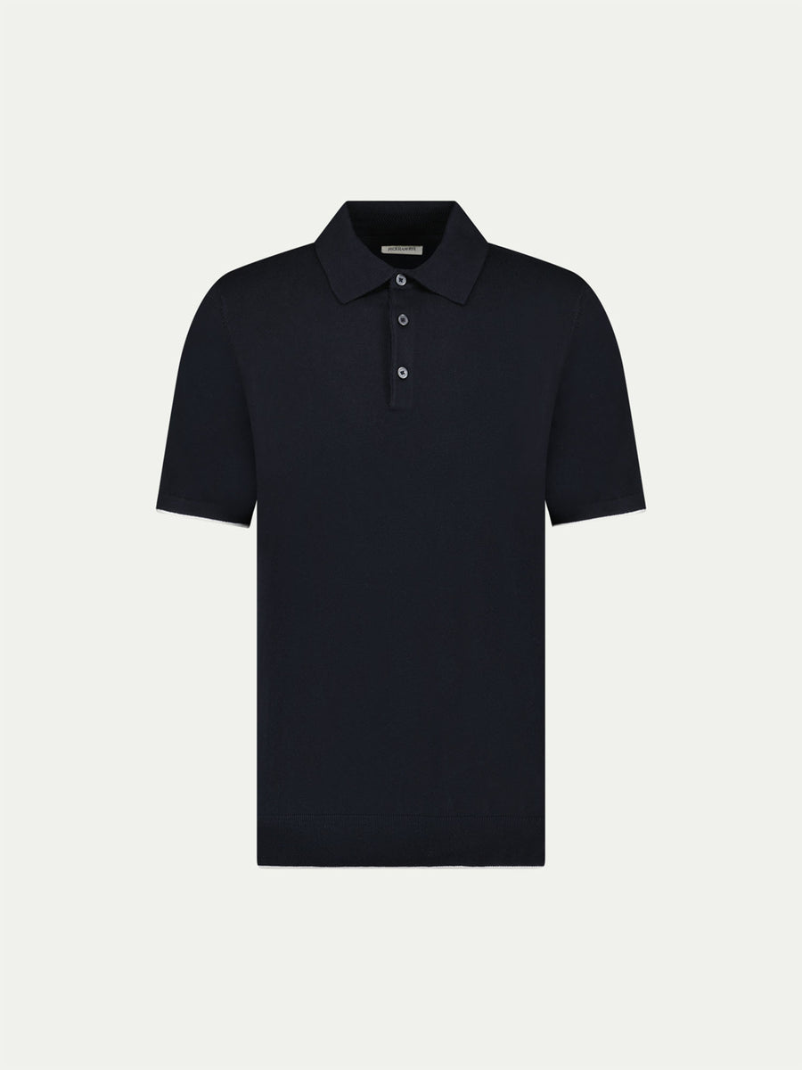 Peckham Rye Mens Knitted Short Sleeve Polo in Black