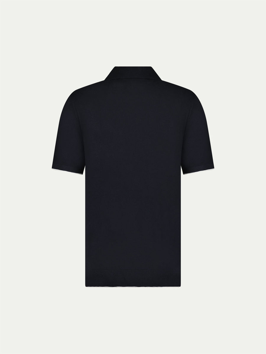 Peckham Rye Mens Knitted Short Sleeve Polo in Black