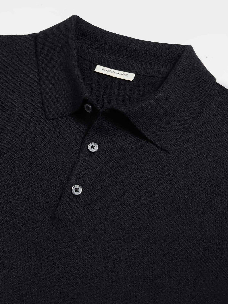 Peckham Rye Mens Knitted Short Sleeve Polo in Black