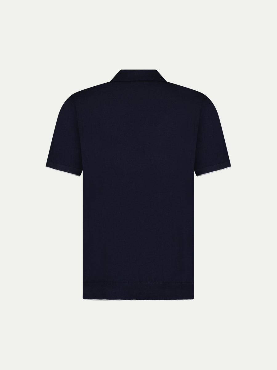 Peckham Rye Mens Knitted Short Sleeve Polo in Dark Sapphire Navy
