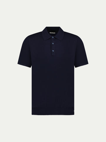 Peckham Rye Mens Knitted Short Sleeve Polo in Dark Sapphire Navy