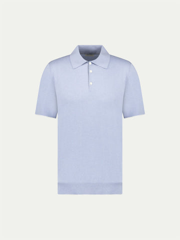 Peckham Rye Mens Knitted Short Sleeve Polo in Blue Blizzard