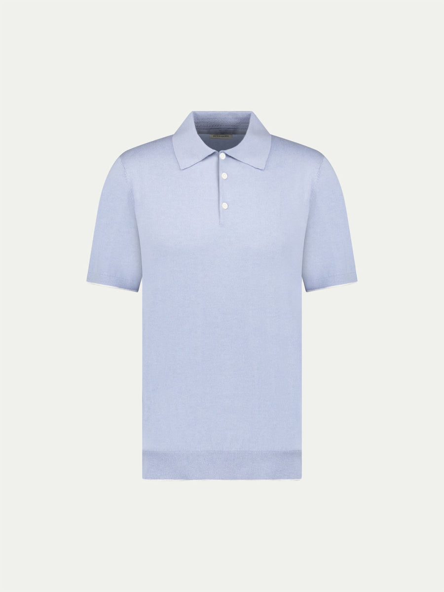 Peckham Rye Mens Knitted Short Sleeve Polo in Blue Blizzard