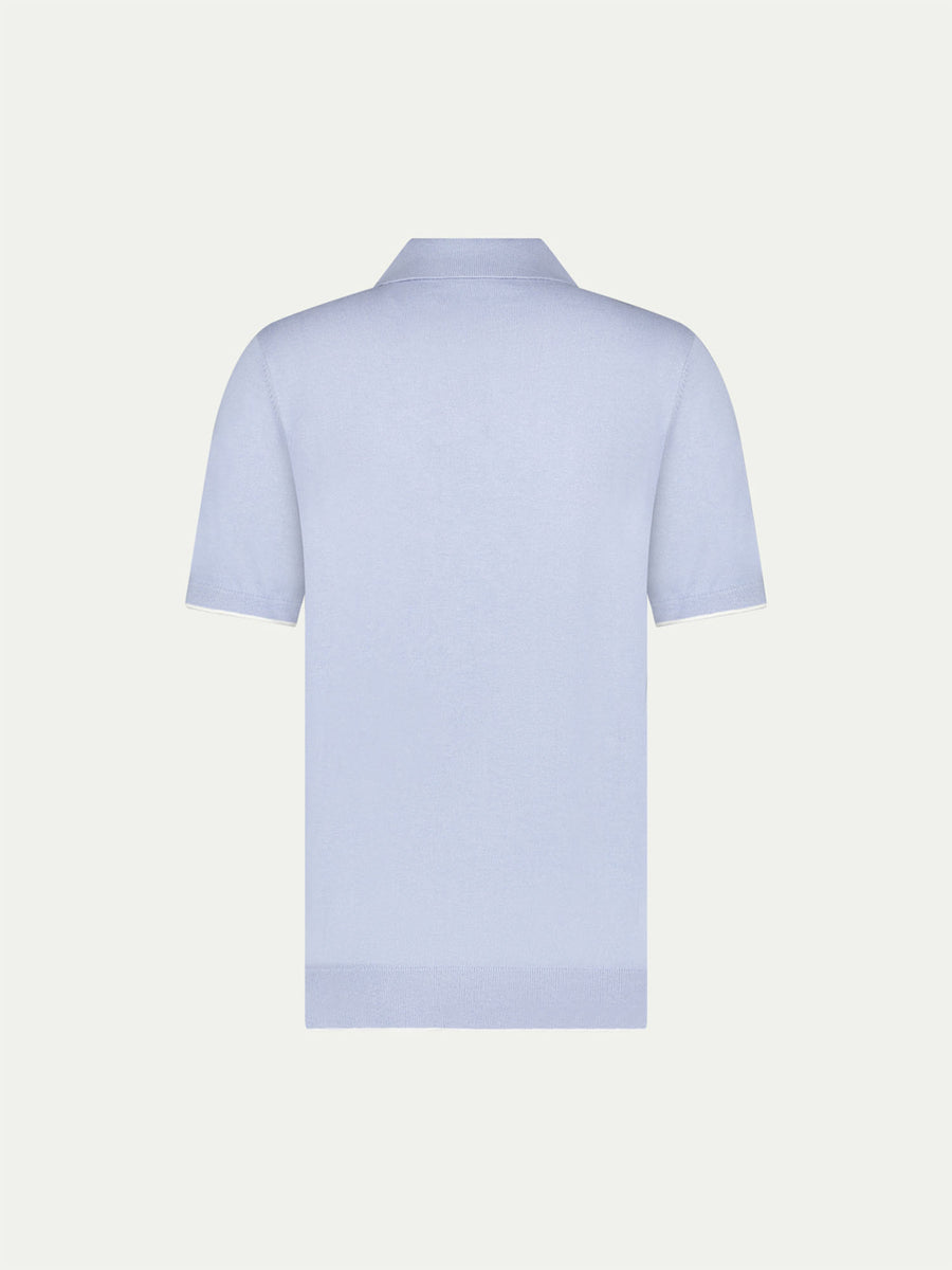 Peckham Rye Mens Knitted Short Sleeve Polo in Blue Blizzard