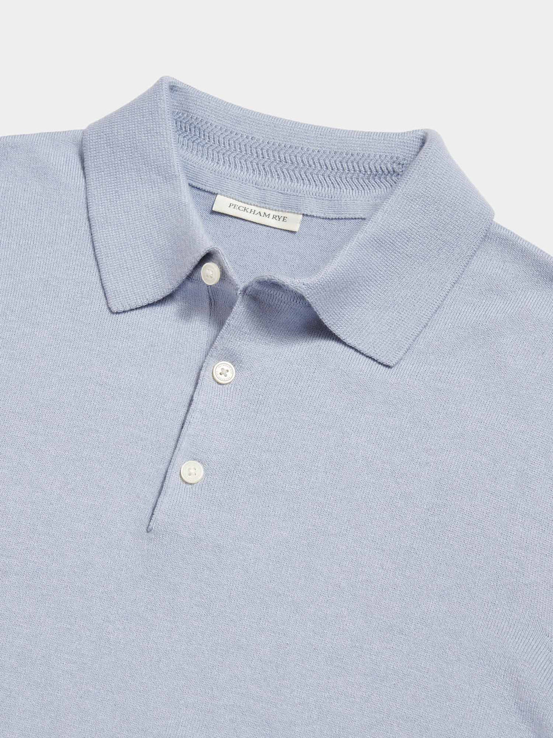 Peckham Rye Mens Knitted Short Sleeve Polo in Blue Blizzard