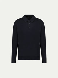 Jersey Knit Long Sleeve Polo Shirt in Black