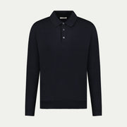 Jersey Knit Long Sleeve Polo Shirt in Black