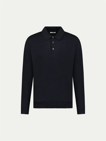 Jersey Knit Long Sleeve Polo Shirt in Black