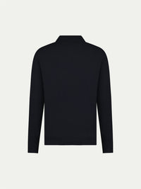 Jersey Knit Long Sleeve Polo Shirt in Black