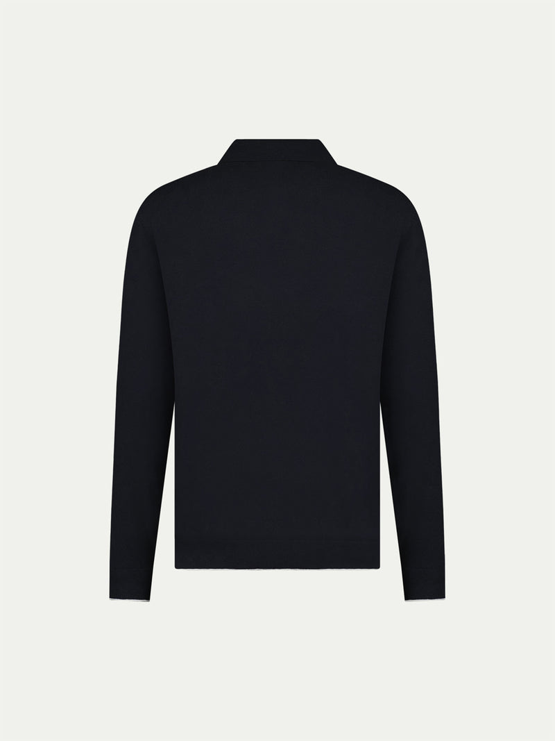 Jersey Knit Long Sleeve Polo Shirt in Black