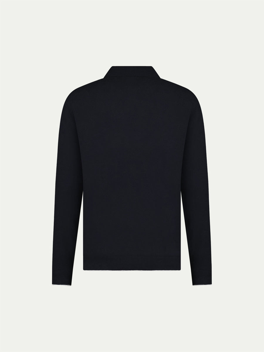 Jersey Knit Long Sleeve Polo Shirt in Black
