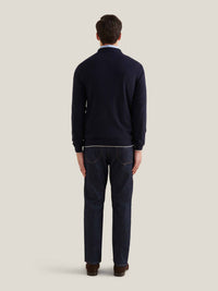 Wilton Knitted Long Sleeve Polo Shirt in Dark Sapphire Navy