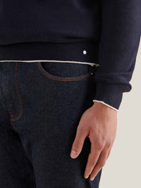 Wilton Knitted Long Sleeve Polo Shirt in Dark Sapphire Navy