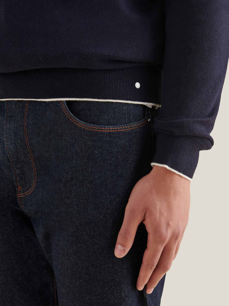 Wilton Knitted Long Sleeve Polo Shirt in Dark Sapphire Navy