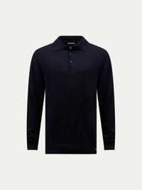 Wilton Knitted Long Sleeve Polo Shirt in Dark Sapphire Navy