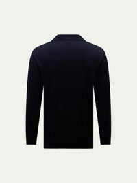 Wilton Knitted Long Sleeve Polo Shirt in Dark Sapphire Navy