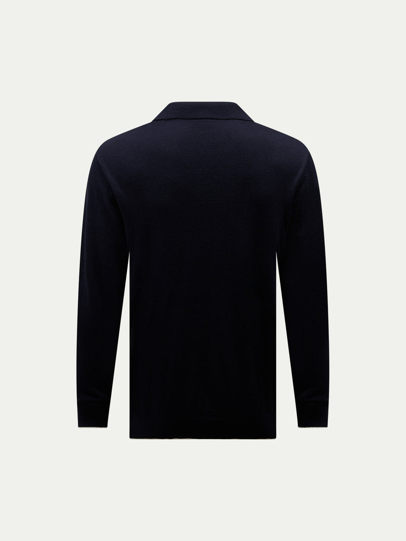Wilton Knitted Long Sleeve Polo Shirt in Dark Sapphire Navy