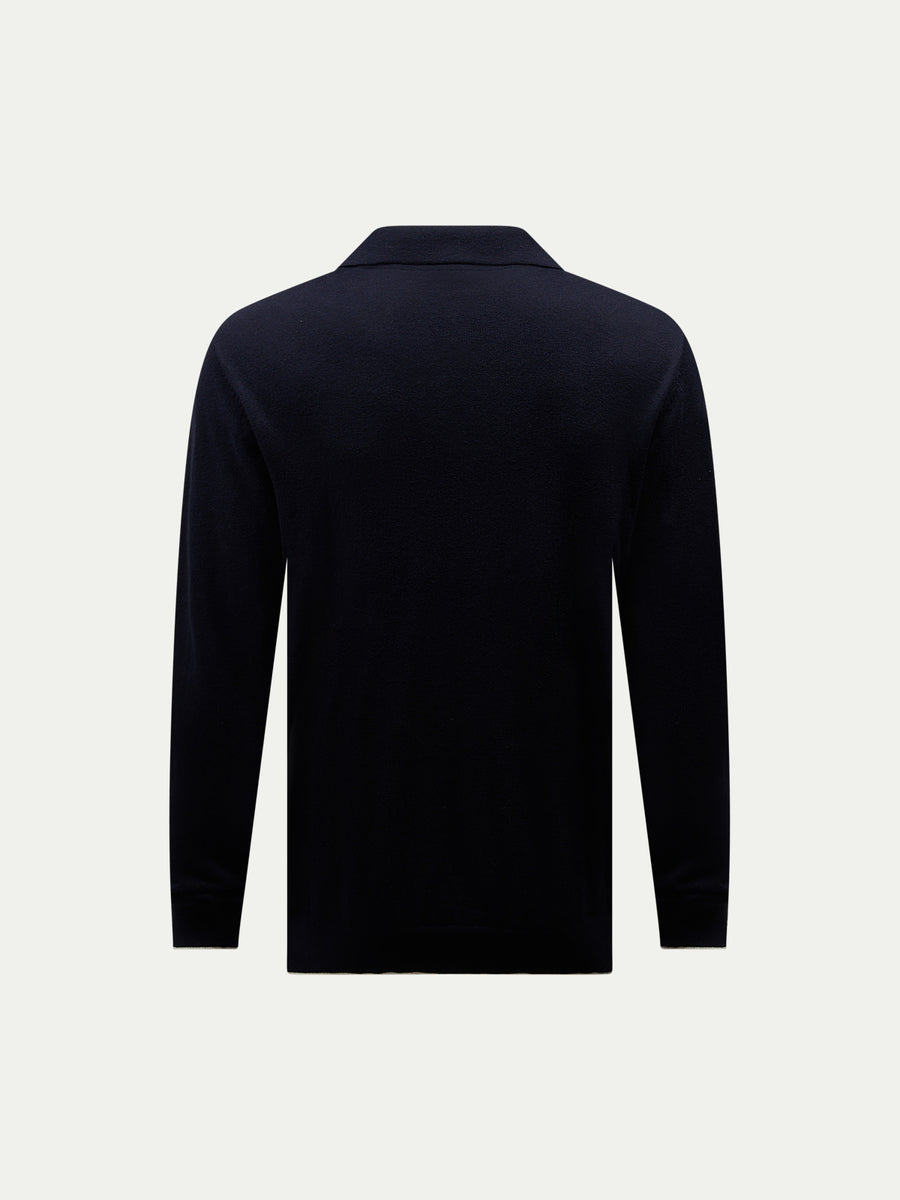Jersey Knit Long Sleeve Polo Shirt in Dark Sapphire Navy