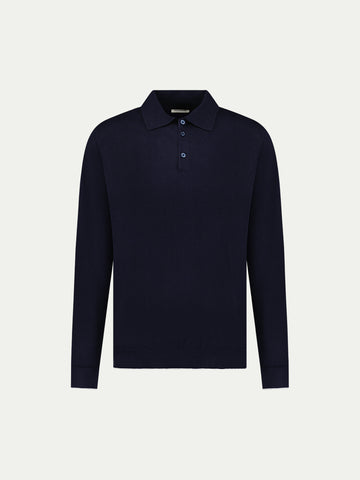 Peckham Rye Mens Knitted Long Sleeve Polo in Dark Sapphire Navy