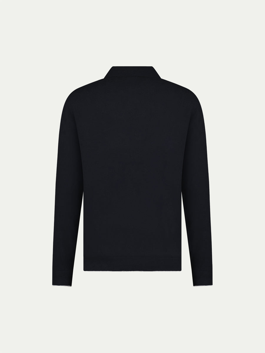 Peckham Rye Mens Knitted Long Sleeve Polo in Dark Sapphire Navy