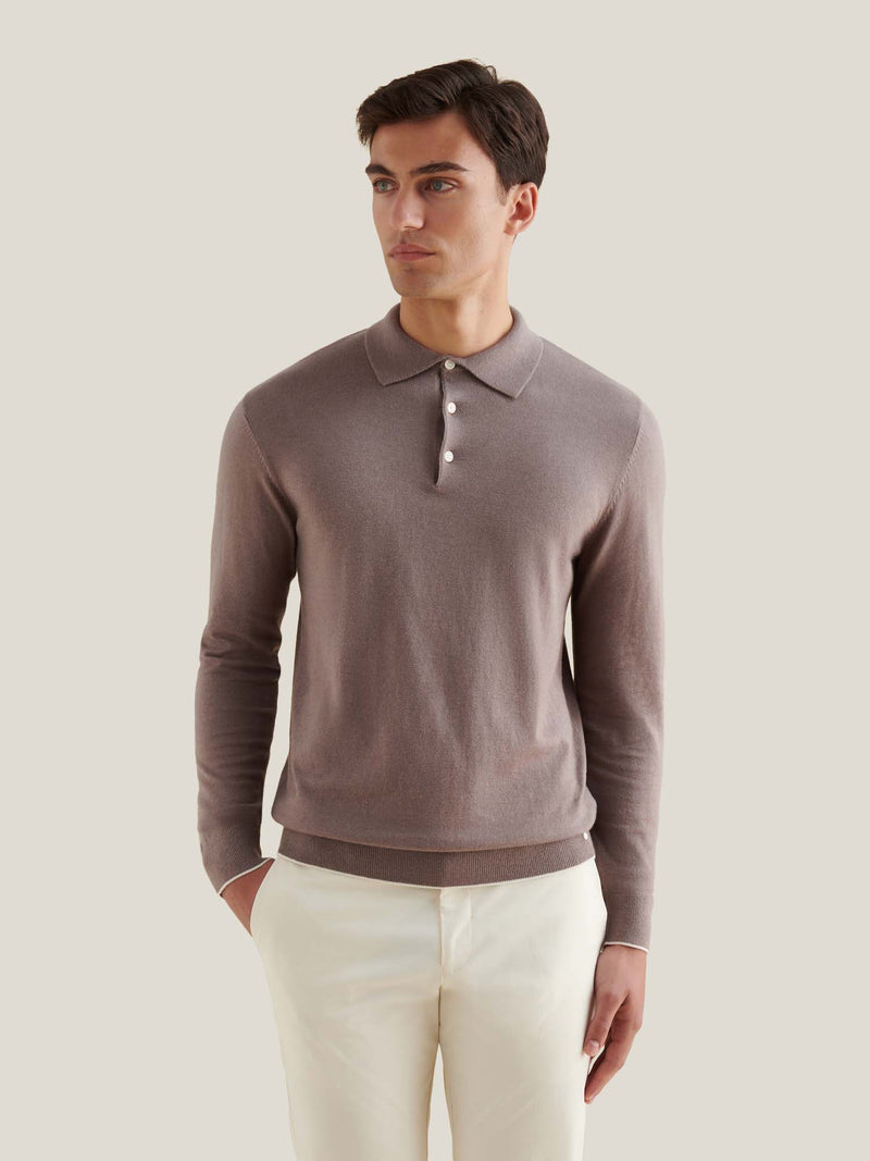 Wilton Knitted Long Sleeve Polo Shirt in Iron