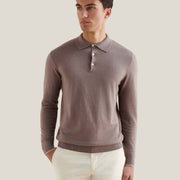Jersey Knit Long Sleeve Polo Shirt in Iron