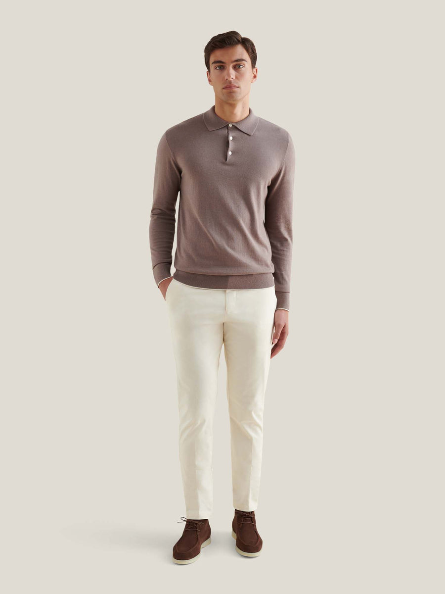 Jersey Knit Long Sleeve Polo Shirt in Iron