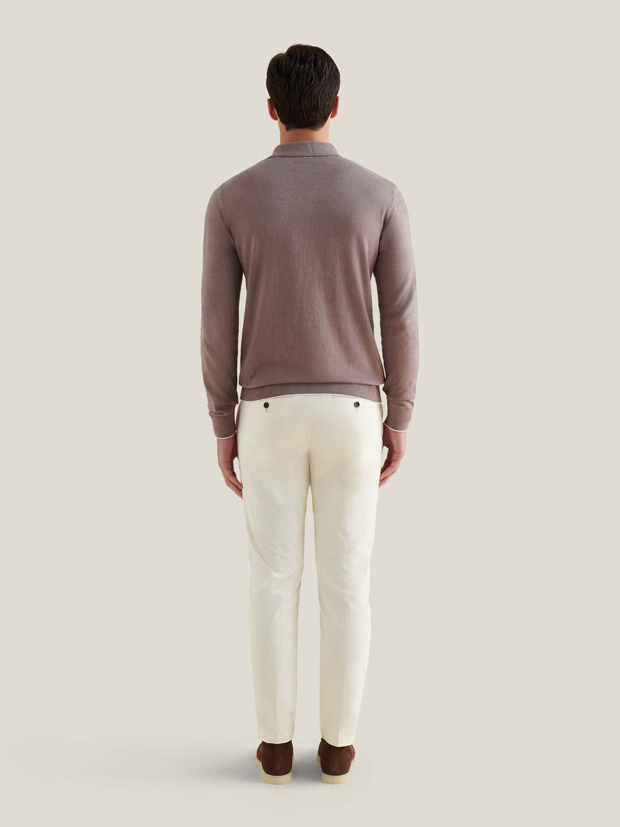 Jersey Knit Long Sleeve Polo Shirt in Iron