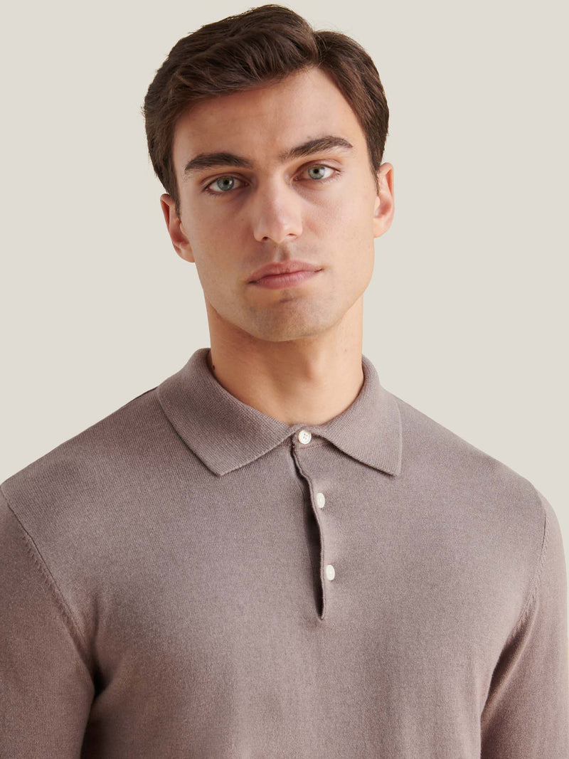 Wilton Knitted Long Sleeve Polo Shirt in Iron