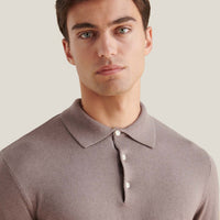 Jersey Knit Long Sleeve Polo Shirt in Iron
