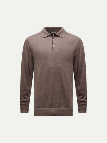 Jersey Knit Long Sleeve Polo Shirt in Iron