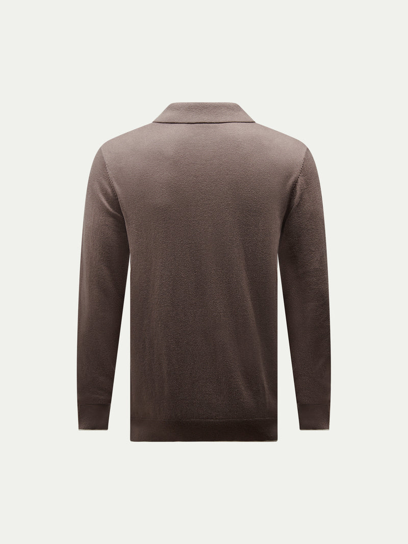 Wilton Knitted Long Sleeve Polo Shirt in Iron
