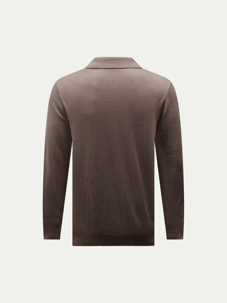 Jersey Knit Long Sleeve Polo Shirt in Iron